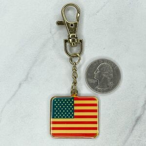 Gold Tone American Flag USA United States Clip Keychain Keyring
